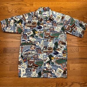 Reyn Spooner Detroit Tigers men Hawaiian all over print button up size small